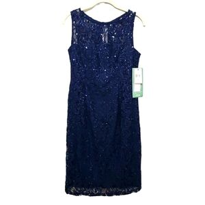 NWT SCARLETT WOMENS Sequin Blue Sleeveless Lacey Midi Sheath Dress Size 6